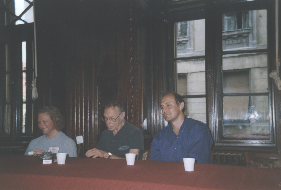 Timisoara 1999. Panel at the Orizont Hall. From left to right: Tony Chester, Robert Sheckley and Roberto Quaglia