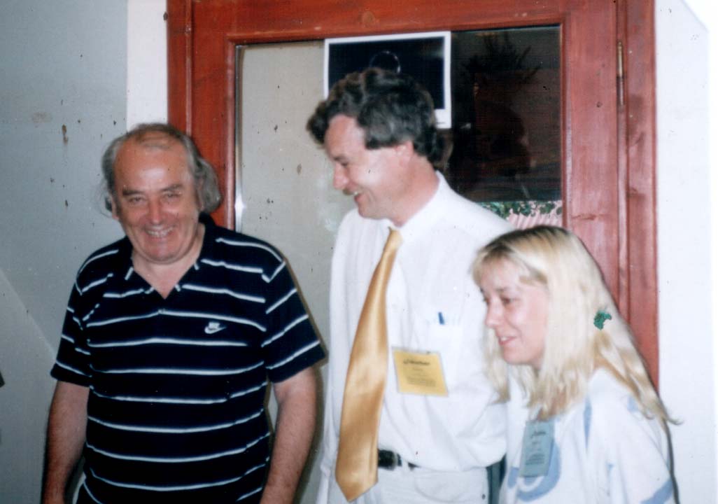 Timisoara 1999.Happy moments at the final party (At Harold's Pam Chinese Restaurant). Mandics Gyorgy (left, Jonathan Cowie and Antuza Genescu