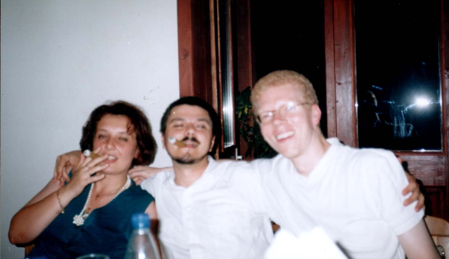 Timisoara 1999. Simona and Darius Hupov  enjoy their cigars 